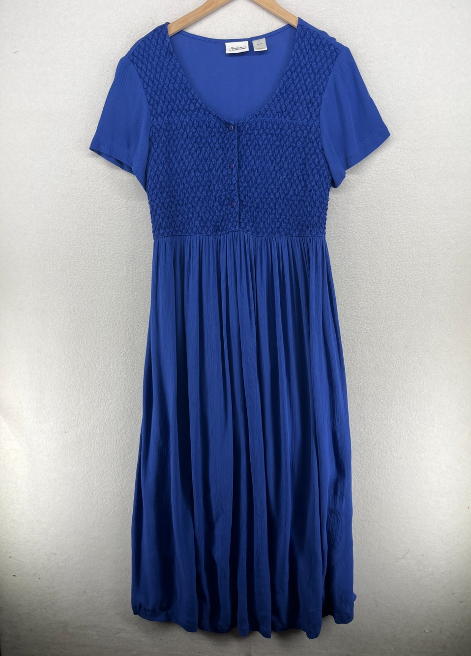 VERMONT COUNTRY STORE Dress S Smocked Bodice Maxi Fit & Flare Rayon Blue